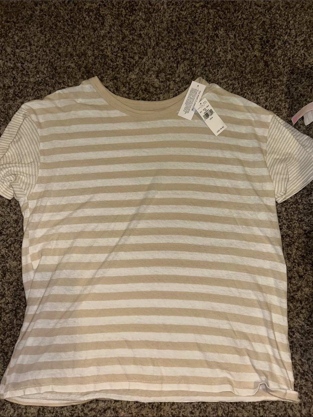 American Eagle Outfitters Beige and White Striped Short Sleeve Tee